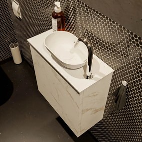 Mondiaz Fowy toiletmeubel 50cm Carrara met witte waskom rechts en kraangat