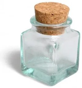 Vierkant potje met kurk, mini, groen gerecycled glas, 35 ml