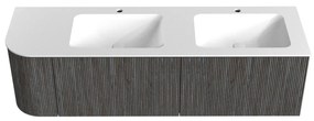 Mondiaz Kurve 155cm badmeubel ronding links shadow met 2 lades en 1 deur en wastafel cloud dubbel/rechts 2 kraangaten