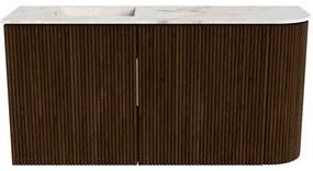 Mondiaz Joya DLux 80cm toiletmeubel ronding rechts walnut met wastafel faye links 1 kraangat frappe