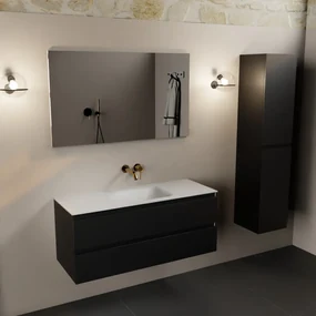 Mondiaz Aivy badmeubel 120cm urban met wastafel solid surface talc midden zonder kraangat en spiegel