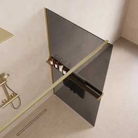 Saniclear Metric inloopdouche 80cm met handdoekhouder en rookglas geborsteld messing - mat goud