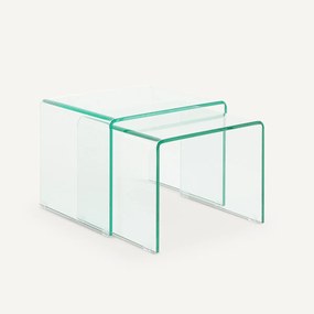 Set van 2 bijzettafels in gehard glas, Cristalline