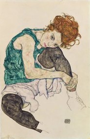 Schiele, Egon - Kunstreproductie Zittende vrouw met gebogen knieën, (26.7 x 40 cm)
