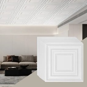 VEVOR Plafondtegels, 12 stuks 24 x 24 inch systeemplafondtegels gemaakt van hoogwaardig PVC-plaat, eenvoudige installatie/snijden, zelfklevende plafondtegels van kunststof, plafondbekleding voor decoratie thuis/op kantoor, wit potloodpatroon