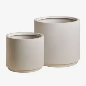 Set Van 2 Buitenpotten Ø35 Cm / Ø45 Cm In Polyresin Saturnus Wit - Sklum