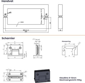 Saniclear Modern scharnieren + handvat voor douchedeur chroom