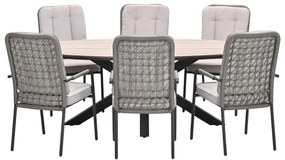 Garden Impressions Aleria tuinset 7-delig taupe - Tulli tuintafel 220x115xH75 cm - light teak vironwood
