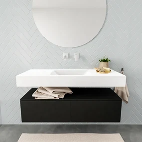 Zaro ALAN vrijhangende wastafel 120cm met wasbak Enkel midden en onderkast in kleur Zwart mat 2 lade(s)