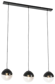 Retro hanglamp zwart met helder glas langwerpig 3-lichts - Eclipse
