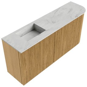 Mondiaz Joya DLux 90cm toiletmeubel ronding rechts oak met wastafel faye links zonder kraangat opalo
