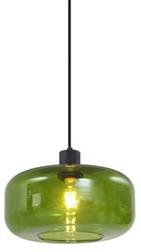 Retro hanglamp zwart met groen glas - Bizle