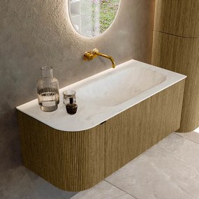 Mondiaz Kurve-dlux 105cm badmeubel ronding links dusk met 1 lade en deur en wastafel big small rechts zonder kraangat opalo