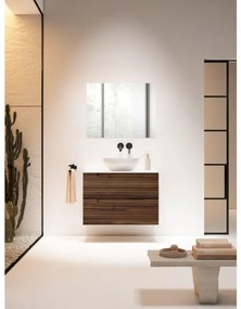 Saniclass Prime Balance Badkamermeubelset - 80x55x45cm - 1 rechthoekige keramische wasbak wit - 1 kraangat - 2 lades - rechthoekige spiegel - noten SW724611/SW804531/SW1027166