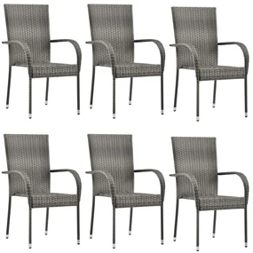 vidaXL Tuinstoelen stapelbaar 6 st poly rattan grijs