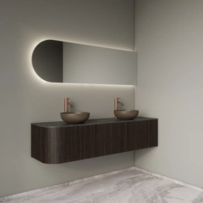 Gliss Design Alluro badmeubel ribbelfront met ronding links 160cm ebony en zwart leisteen toppaneel