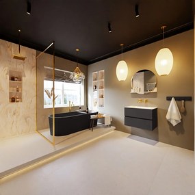 Mondiaz Vica DLux badmeubel 70cm dark grey 2 lades met wastafel ostra midden zonder kraangat