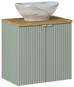 Comad Reed Green badmeubel ribbelfront 60cm met 2 deuren en marmerlook waskom