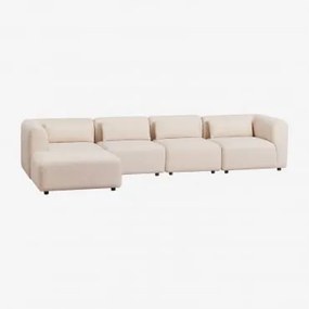 4-delige Modulaire Bank Met Gestoffeerde Poef Fogler Teddystof Crème Beige - Sklum