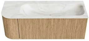 Mondiaz Kurve-dlux 125cm badmeubel ronding links oak met 1 lade en deur en wastafel big medium rechts zonder kraangat ostra