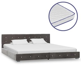 vidaXL Bed met traagschuim matras fluweel grijs 180x200 cm