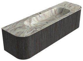 Mondiaz Kurve-dlux 160cm badmeubel ronding links/rechts shadow met 1 lade en 2 deuren en wastafel big medium midden 1 kraangat glace