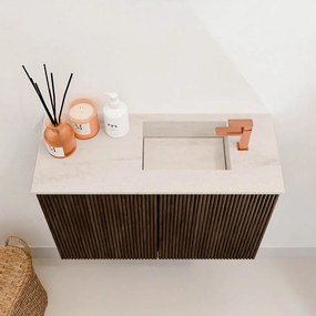 Mondiaz Joya DLux 60cm toiletmeubel walnut met wastafel faye rechts 1 kraangat meli