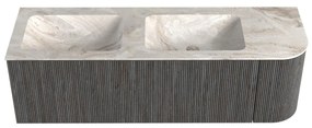 Mondiaz Kurve-dlux 145cm badmeubel ronding rechts shadow met 1 lade en deur en wastafel leaf dubbel/links zonder kraangat frappe
