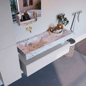 Mondiaz Alan DLux badmeubel 130cm cale 1 lade met wastafel glace links zonder kraangat