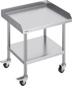 VEVOR RVS werktafel, 610 x 711 x 762 mm voedselbereidingstafel met 4 wielen, zwenkwielen, driezijdige spatwand, werktafel, metalen werktafel voor restaurants