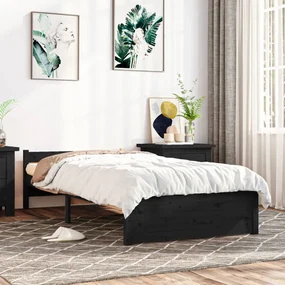 vidaXL Bedframe massief hout zwart 90x200 cm