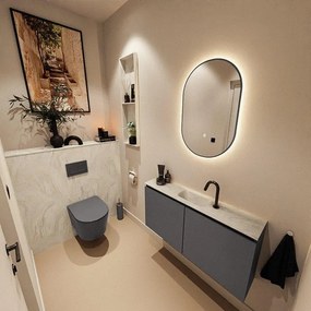 MONDIAZ TURE-DLUX 100cm toiletmeubel Dark Grey. EDEN wastafel Ostra positie midden. Met 1 kraangat. TUREDX100DGRM1OST