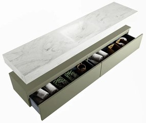 Mondiaz Alan DLux badmeubel 200cm army 2 lades met wastafel opalo midden 1 kraangat