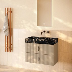 Muebles Murcia badmeubel ribbelfront 80cm macchiato met Portoro Gold wastafel zonder kraangat
