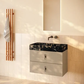 Muebles Murcia badmeubel ribbelfront 80cm macchiato met Portoro Gold wastafel zonder kraangat