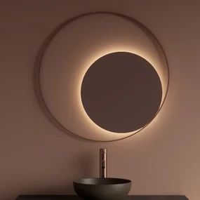 Gliss Design Kosmos spiegel rond met cirkel 80cm koper rosé met handsensor