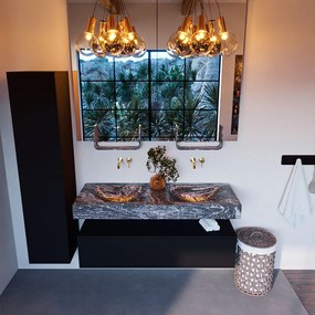 Mondiaz Alan DLux badmeubel 130cm urban 1 lade met wastafel lava dubbel zonder kraangat