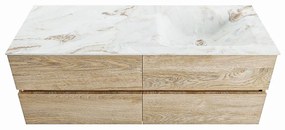 Mondiaz Vica DLux badmeubel 130cm washed oak 4 lades met wastafel frappe rechts zonder kraangat