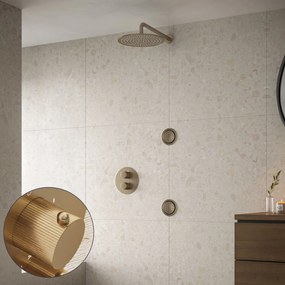 Saniclear Brass Stripes inbouw regendouche 20cm met ronde massagejets en muurarm geborsteld messing - mat goud