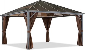 Milos tuinhuisje 4x4m met bruine gordijnen Tuinpunt