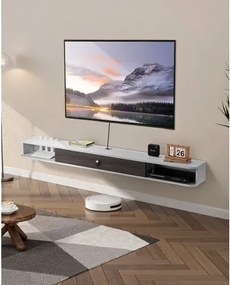 VEVOR TV-meubel Hangende Muurbeugel, TV-meubel met Kabelgat, Zwevende TV-plank met Opbergruimte voor DVD-speler Kabelbox Gameconsole, Wandkast Draagvermogen 52 kg Wit 180 cm Lengte