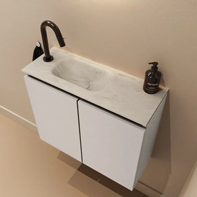 Mondiaz Ture DLux toiletmeubel 60cm linen met wastafel opalo links met kraangat