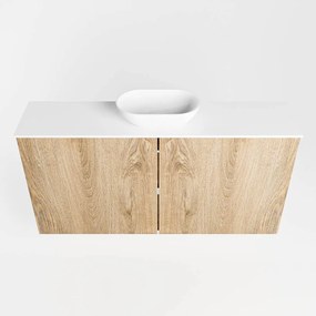 Mondiaz Fowy toiletmeubel 100cm washed oak met witte waskom midden en kraangat