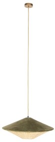 Stoffen Eettafel / Eetkamer Landelijke hanglamp groene velours met riet 60 cm - Frills Can Landelijk / Rustiek,Oosters E27 rond Binnenverlichting Lamp