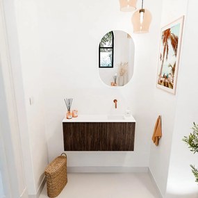 Mondiaz Joya 90cm toiletmeubel walnut met wastafel faye rechts zonder kraangat talc
