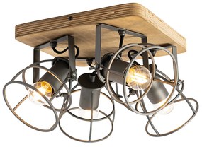 Industriële spot hout met donkergrijs verstelbaar 4-lichts - Arthur
