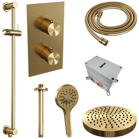 Brauer Stripe inbouw regendouche met 25cm hoofddouche, met plafondarm, glijstang en 3 standen handdouche set 24 messing geborsteld PVD
