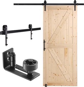 VEVOR schuifdeurset met beslag, 91,4 x 213,4 cm, houten schuifpoort, soepele en stille werking, schuifdeurset met 8-in-1 vloergeleider en deurklink, paneel van sparrenhout