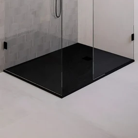 BRAUER Relievo Crag Douchebak 160x100cm antislip antibacterieel mineraalmarmer mat zwart DB-RC100X160Z
