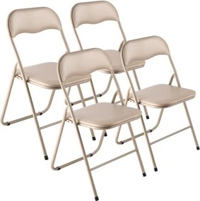 VEVOR 4-pack opvouwbare stoelen, opvouwbare leren stoel, draagbare kampeerstoel met metalen frame en gevoerd kussen, stapelbare stoelen voor binnen- en buitengebruik, opvouwbare stoel voor thuis, tuin, feestjes, kaki